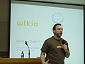 Jimbo presenting on Wikia.
