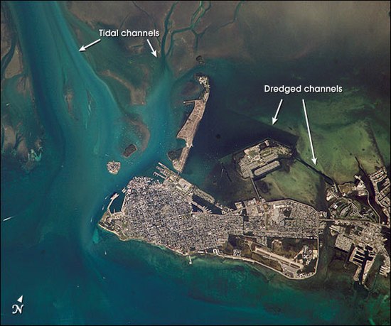 An October 2002 NASA image of Key West from space