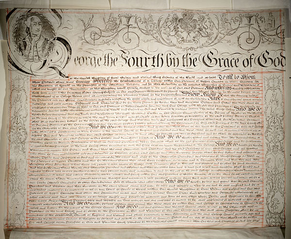 Charter granted by King George IV in 1827, establishing King's College.