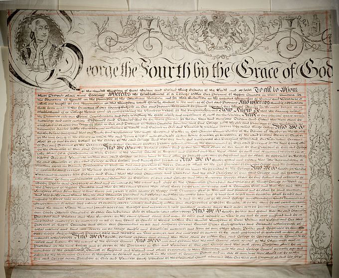 Charter granted by King George IV in 1827, establishing King's College, Toronto, now the University of Toronto