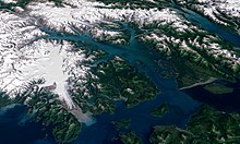 Visualization of Glacier Bay, based on Landsat imagery and USGS elevation data Landsat GlacierBay 01aug99.jpg