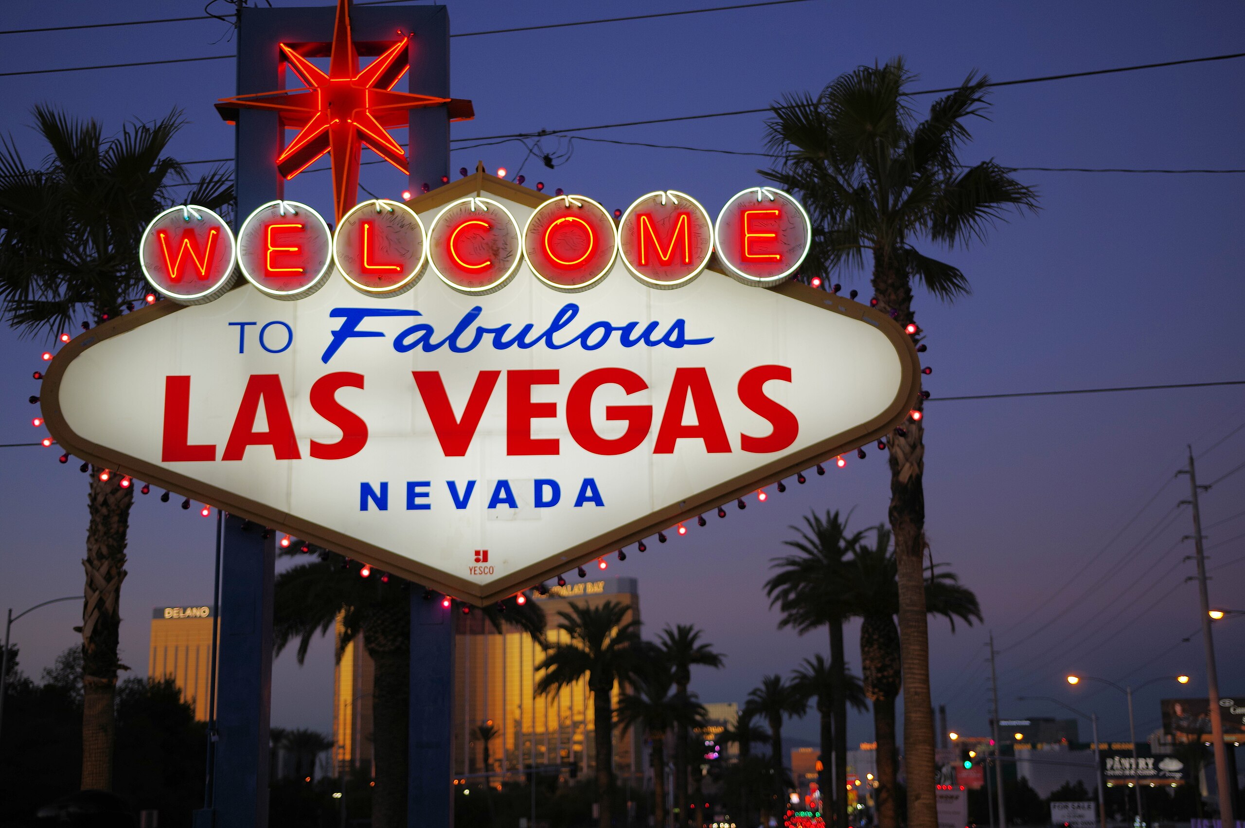 Welcome To Never Sleep City Las Vegas Sign With City At Night Background  (all Logo Had Been Removed). Stock Photo, Picture and Royalty Free Image.  Image 33028630.