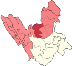 Lingunan (red) with its first congressional co-barangays (light red) in Valenzuela