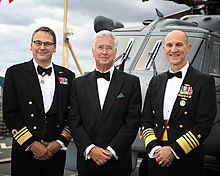 Fallon (centre) with Vice-Admiral Sir Simon Lister (left) and Admiral James F. Caldwell Jr. in August 2017 Lister, Fallon and Caldwell.jpg