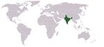 World map with India located