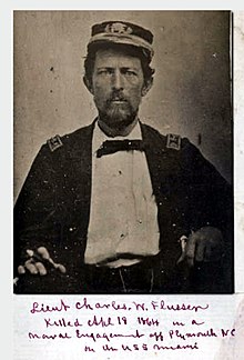 "Lieut Charles W. Flusser. Killed April 19, 1864 in a naval engagement off Plymouth NC on the USS Miami" Lt. Charles W. Flussen.jpg