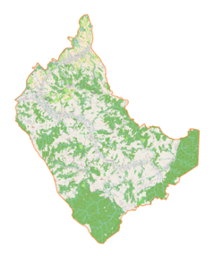 Mapa konturowa gminy Lubenia, u góry nieco na lewo znajduje się punkt z opisem „Siedliska”