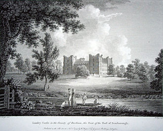 An 18th-century engraving of Lumley Castle, which may have been designed by the same architect as Wressle. LumleyCastleCopperplate.jpg