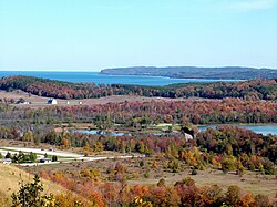 Rolling terrain of Glen Arbor Township, with Lake Michigan in the background