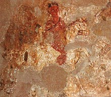 Detail of a painting from the central hall, showing a Magus on horseback Magi, Dongola Throne Hall (Sudan).jpg