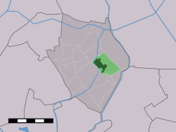 The village centre (dark green) and the statistical district (light green) of Winkel in the former municipality of Niedorp.