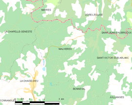 Mapa obce Malvières