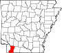 Harta statului Arkansas indicând comitatul Lafayette