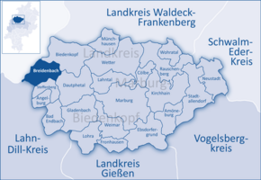 Poziția Breidenbach pe harta districtului Marburg-Biedenkopf