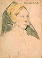 Sketch of Lady Elyot by Holbein in chalk, pen and brush on paper, 1532–33, Royal Collection, Windsor