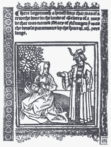 Title page of Mariken van Nieumeghen, published ca. 1518 in Antwerp. Mariken van Nieuweghen.gif