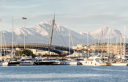 Port of Pescara and Ponte del Mare, with the Gran Sasso mountain in the background