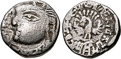 Coin of King Iśanavarman of the Maukhari of Kanyakubja, successors of the Guptas in the Gangetic region. Circa 535-553 CE. The ruler faces to the left, whereas in Gupta coinage the ruler faces to the right. This is possibly a symbol of antagonism and rivalry, as also seen on some similar coins of Toramana. of