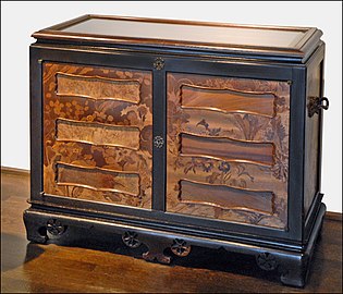 cabinet of ash wood, oak and poplar, with marquetry of colored woods and sculpted bronze, by Emile Gallé presented at the 1900 Paris Exposition (1900) (Musée des Arts Décoratifs, Paris)