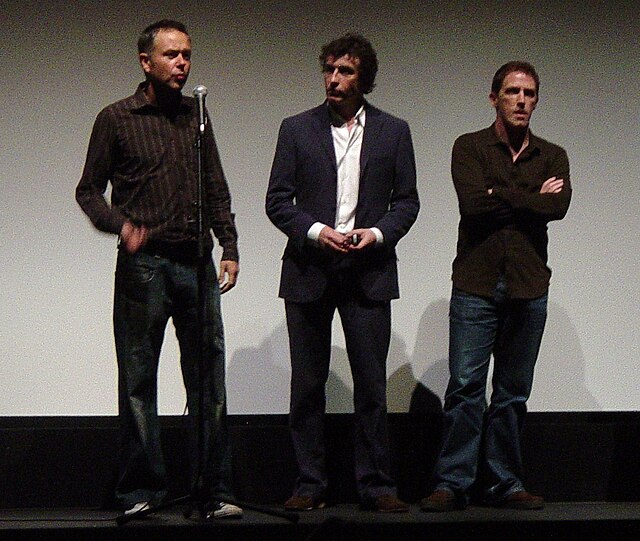 Michael Winterbottom (left), Steve Coogan (middle), and Brydon (right) at the Ryerson Theatre in Toronto, Canada (2005)