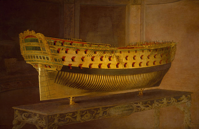 Stern of Royal George: 1779 painting of a model by Joseph Marshall at the National Maritime Museum, Greenwich