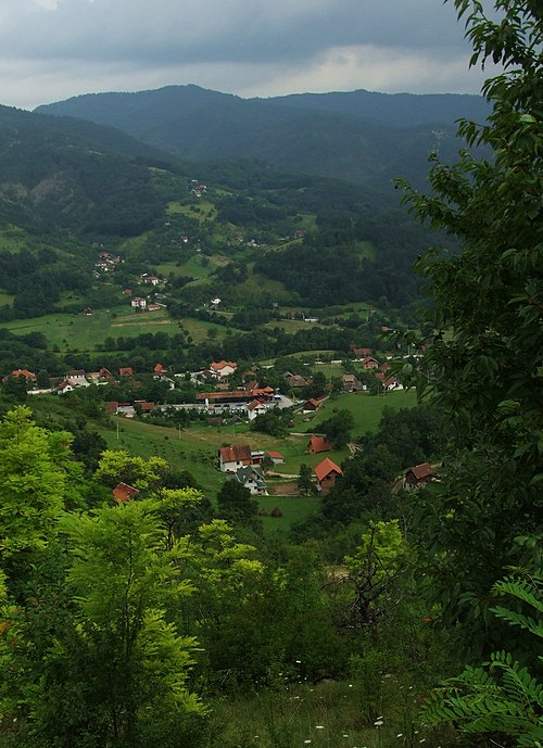 Village of Mokra Gora, with Šargan Eight's station in the central section of the photo