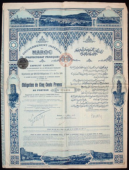 Bond of the French protectorate Morocco, issued 1 March 1918