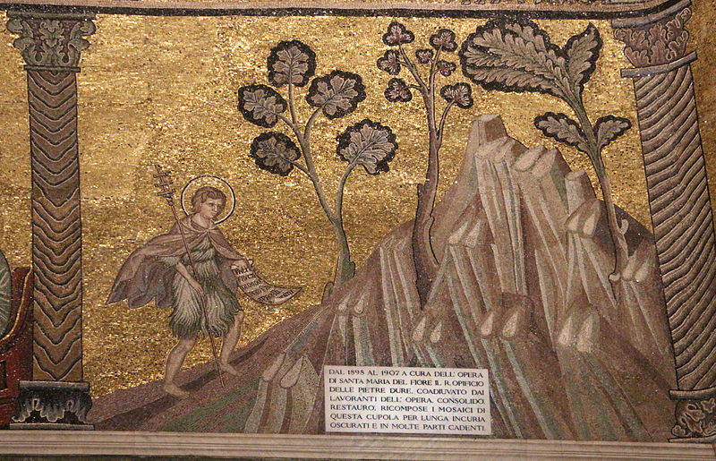 File:Mosaici del battistero di firenze, storie del battista, 1250-1330 ca., 03 san giovannino nel deserto, attr. a cimabue con ampi restauri.JPG