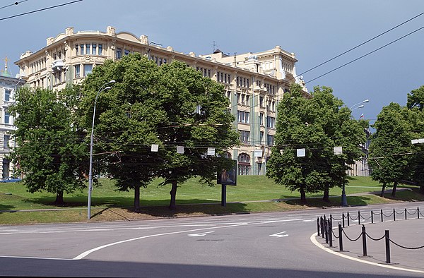 Part of the offices of the Presidential Executive Office are located in an Art Nouveau building at Moscow's 8 Staraya Square (next to the former seat 