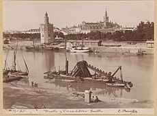 The Torre del Oro and the harbor in the second half of the 19th century Muelle y Torre del Oro Sevilla, RP-F-F01139-CY.jpg
