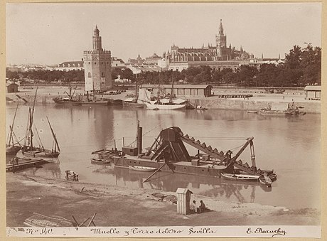 The Torre del Oro and the harbor in the second half of the 19th century