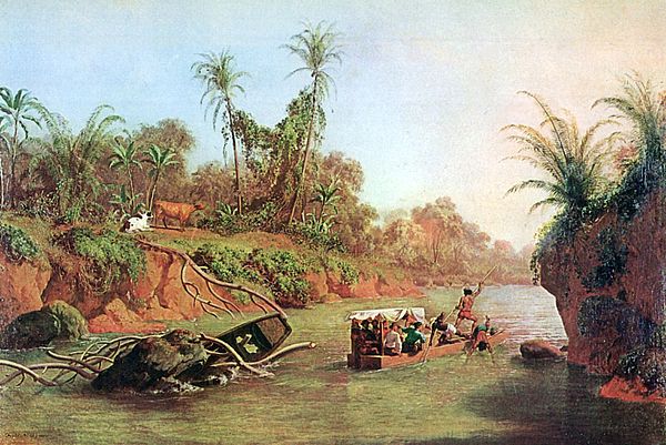 An 1850 oil painting by Charles Christian Nahl: The Isthmus of Panama on the Height of the Chagres River