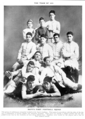 Navy's first football team gathered for a team portrait in 1879 Naval Academy 1879 Football Team.png