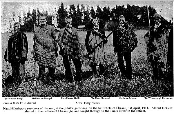 Ngāti Maniapoto survivors of the war, at the jubilee gathering on the battlefield of Ōrākau, 1 April 1914.