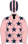 Pink, dark blue stars, pink sleeves, striped cap