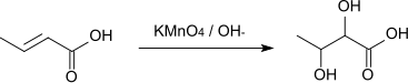 Reaction of crotonic acid with alkaline permanganate solution