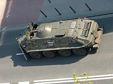 Polish-modified BTR-60PB of the Polish Police on Tamka Street in Warsaw, Poland during European Economy Summit 2004. Notice the lack of armament.