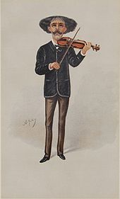 The familiar figure of Sarasate caricatured as a Man of the Day for Vanity Fair, 1889