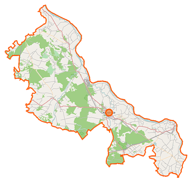 Mapa konturowa powiatu kozienickiego, po lewej znajduje się punkt z opisem „Głowaczów”