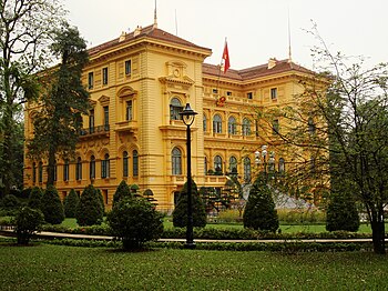 The Presidential Palace of Vietnam, in Hanoi, was built between 1900 and 1906 to host the French Governor-General of Indochina. Presidential Palace of Vietnam.jpg