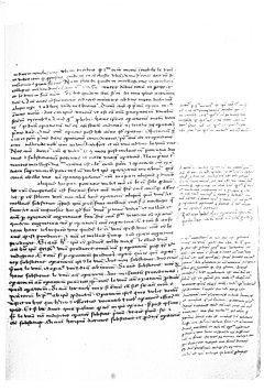 Copia di una pagina del Commentario di Proclo al Parmenide platonico, tradotta in latino con note marginali di Nicola Cusano (Bernkastel-Kues, Biblioteca dell'Ospedale San Nicola, codice 186, folio 125r)