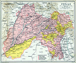 Mapo de Panĝabo en la jaro 1909, Brita imperio