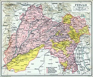 Kapurthala (centro à direita) em Punjab, 1909