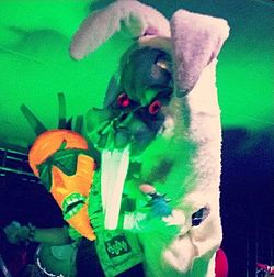 Carrot Topp being attacked by Badd Bunny at the 2013 Long Beach Zombie Walk RCHCarrotRabbit.jpg