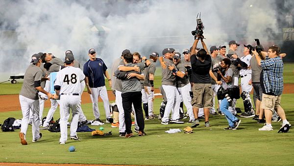 The RailRiders celebrating winning the 2016 Triple-A National Championship Game