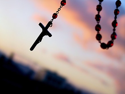 The crucifix on a rosary