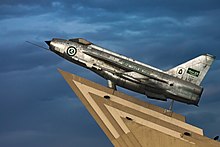 Royal Saudi Air Force Lightning F.53 gate guardian at the King Faisal air base in Tabuk Royal Saudi Air Force Lightning.jpg