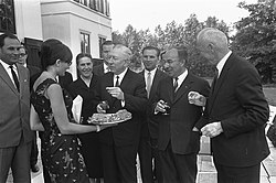 Soviet Ambassador Ivan Tugarinov and Prime Minister Jo Cals at the Catshuis on 30 June 1966. Russen te gast op Catshuis, rechts naast Cals de Russisch ambassadeur de heer To, Bestanddeelnr 919-3094.jpg