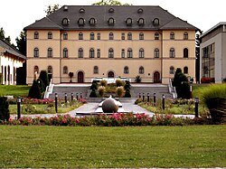 The rear façade of the palace in Lichtenstein.