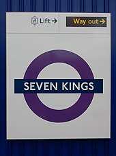 Elizabeth line roundel installed at Seven Kings in 2019 Seven Kings stn Crossrail roundel 2019 06.jpg